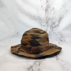 Vintage Wool Hat Floppy 40s 50s Bow Brown Tan Union Made Cloche United Hatters